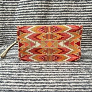 Lucky Brand Ikat‎ embroidered Canvas and Leather Trim Clutch Bag